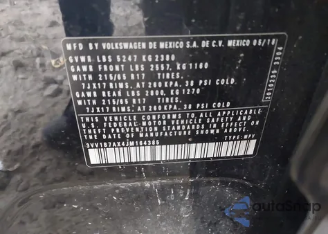 2018 Volkswagen Tiguan 2.0T S из США, поврежденный, VIN 3VV1B7AX4JM164385